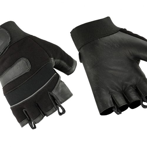 Men's Fingerless Motorcycle Gloves Micro Mesh and Seamless Leather Palm Velcro Strap