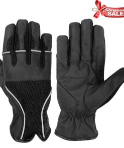 Gel Palm Mens Leather and Perforated Mesh Riding Summer Gloves